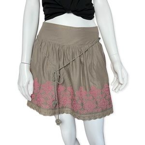 Lucky Brand Embroidered Pleated Full Skirt